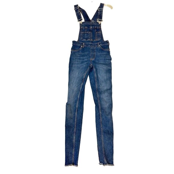Free People Women's Denim Overalls Adjustable Straps Pockets Distressed Hem 24 R - Picture 3 of 5